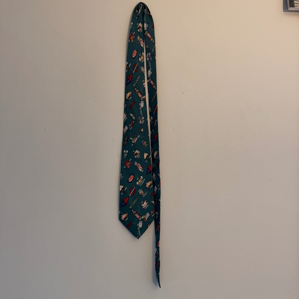 Vintage 1996 Nicole Miller Silk Tie Mens No Entry No Fun Novelty Teal Green